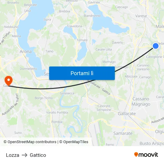 Lozza to Gattico map