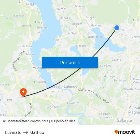 Luvinate to Gattico map