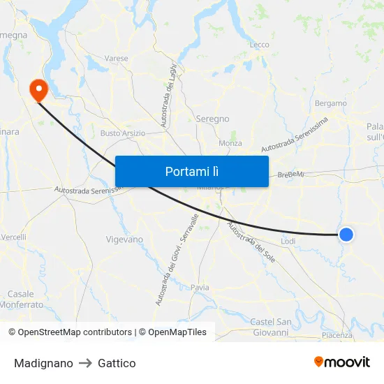 Madignano to Gattico map