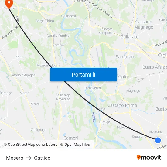 Mesero to Gattico map