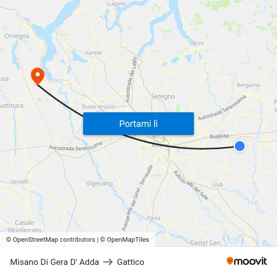 Misano Di Gera D' Adda to Gattico map