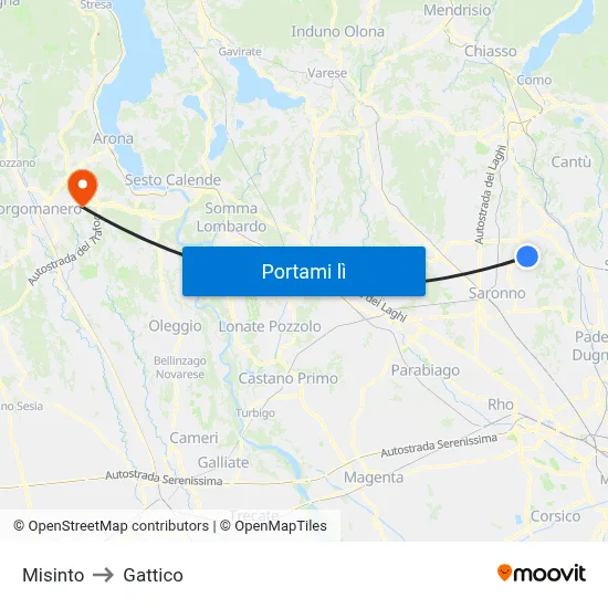 Misinto to Gattico map