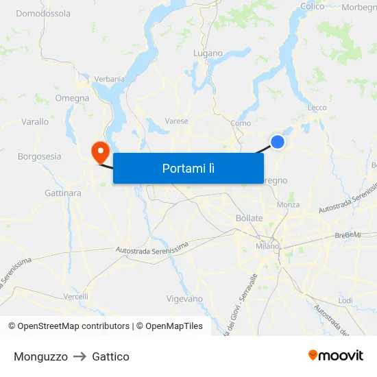Monguzzo to Gattico map
