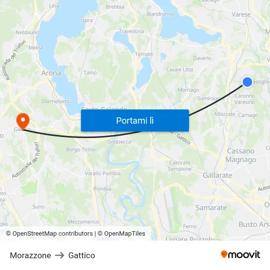 Morazzone to Gattico map