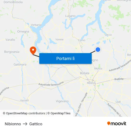 Nibionno to Gattico map