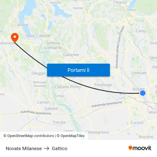Novate Milanese to Gattico map
