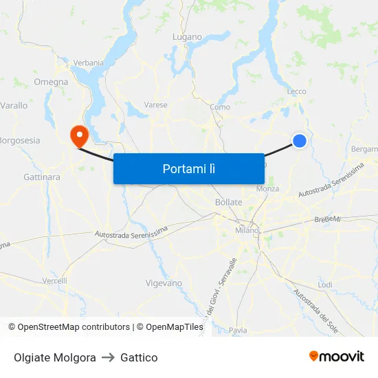 Olgiate Molgora to Gattico map