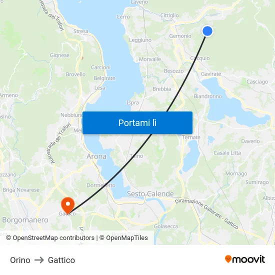 Orino to Gattico map
