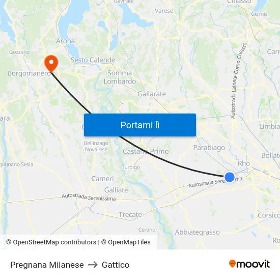 Pregnana Milanese to Gattico map