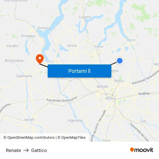 Renate to Gattico map