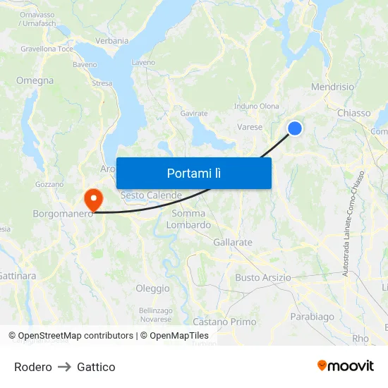 Rodero to Gattico map