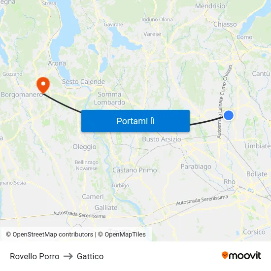 Rovello Porro to Gattico map