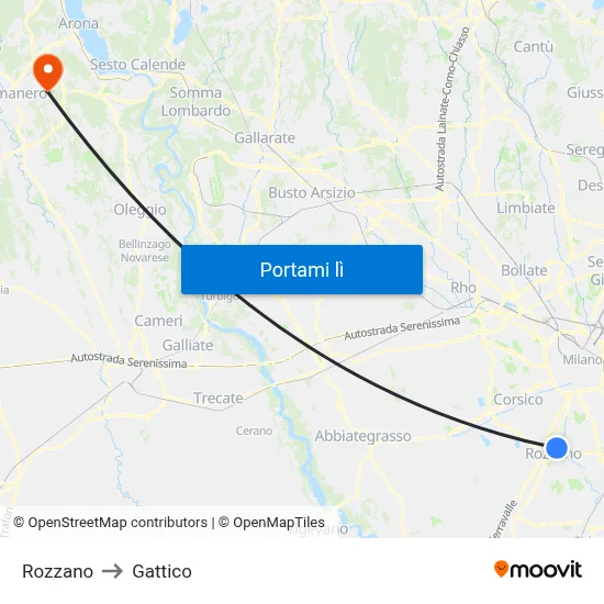 Rozzano to Gattico map