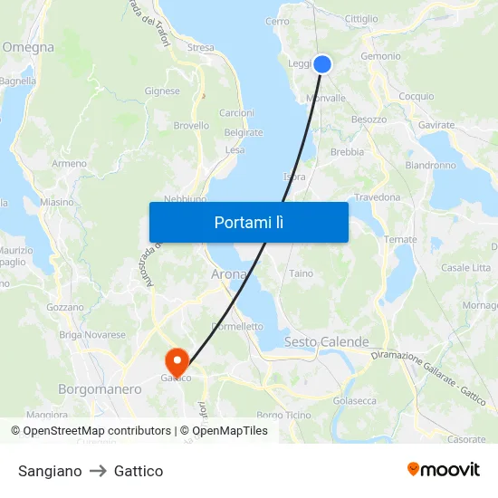 Sangiano to Gattico map