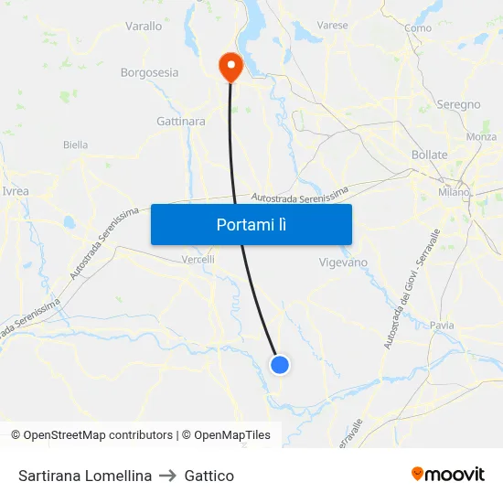 Sartirana Lomellina to Gattico map