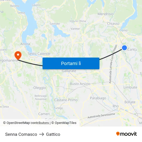 Senna Comasco to Gattico map