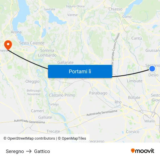 Seregno to Gattico map
