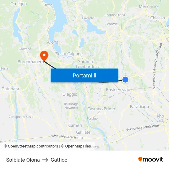 Solbiate Olona to Gattico map