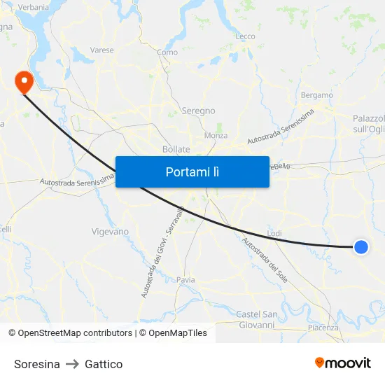Soresina to Gattico map