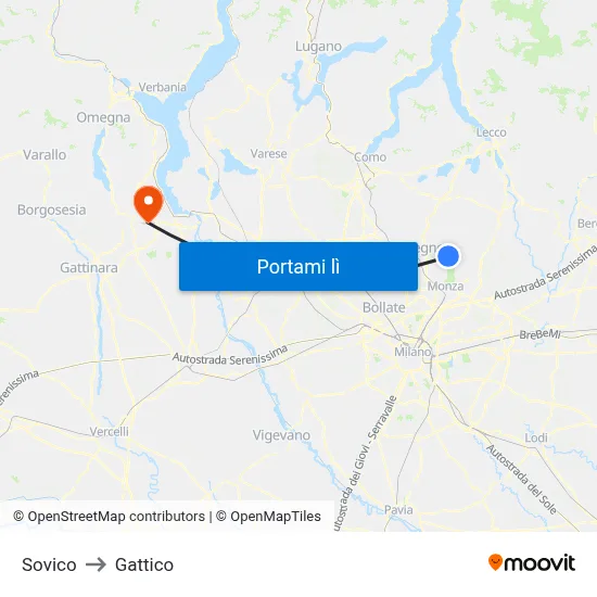 Sovico to Gattico map