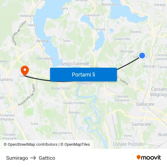 Sumirago to Gattico map