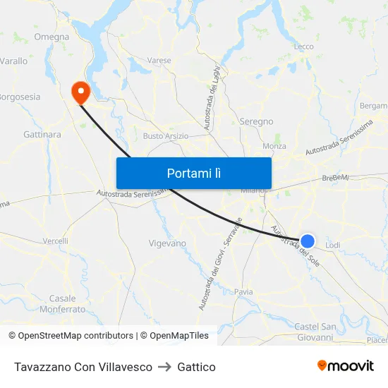 Tavazzano Con Villavesco to Gattico map