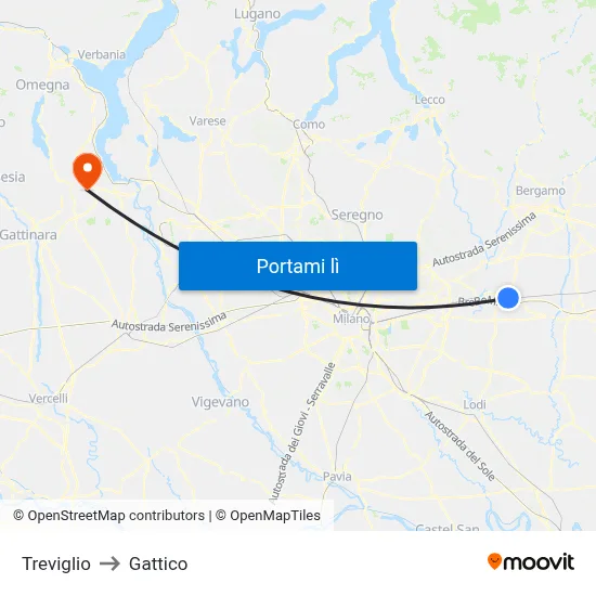 Treviglio to Gattico map