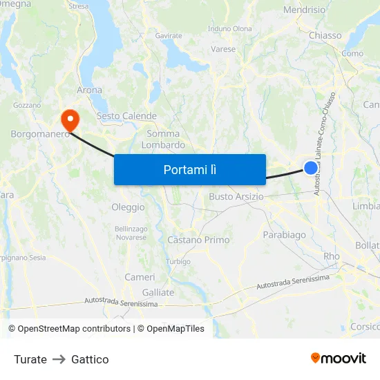 Turate to Gattico map