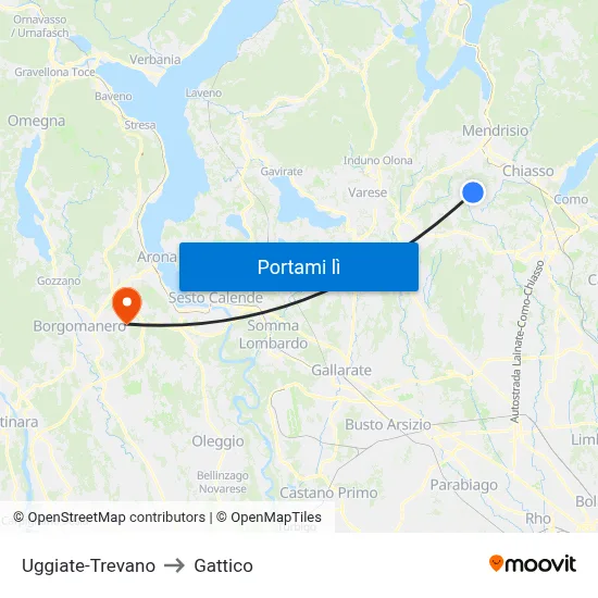 Uggiate-Trevano to Gattico map