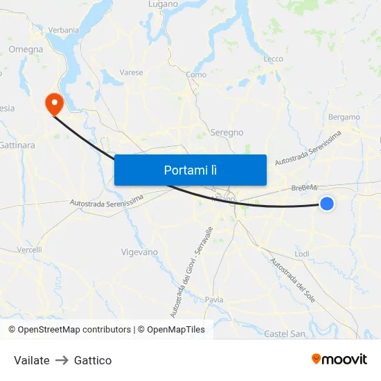 Vailate to Gattico map