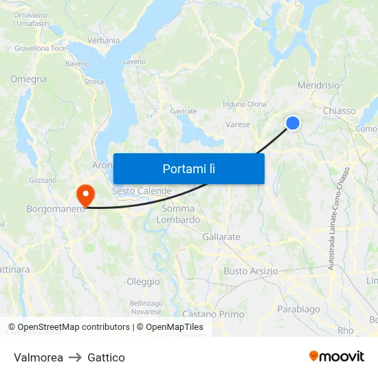 Valmorea to Gattico map