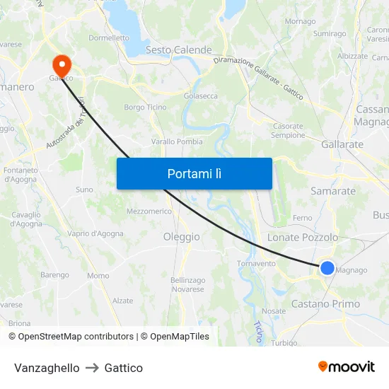Vanzaghello to Gattico map
