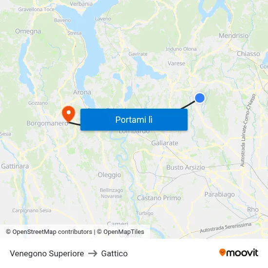 Venegono Superiore to Gattico map