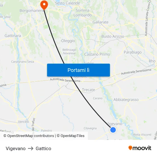 Vigevano to Gattico map