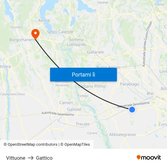 Vittuone to Gattico map