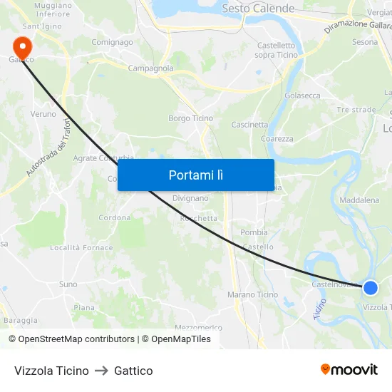 Vizzola Ticino to Gattico map