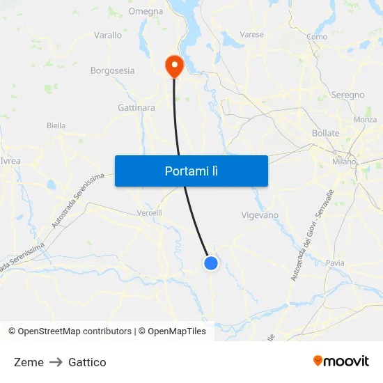 Zeme to Gattico map