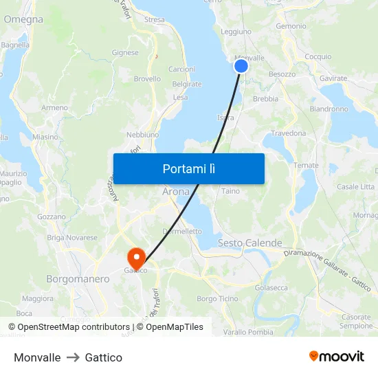 Monvalle to Gattico map
