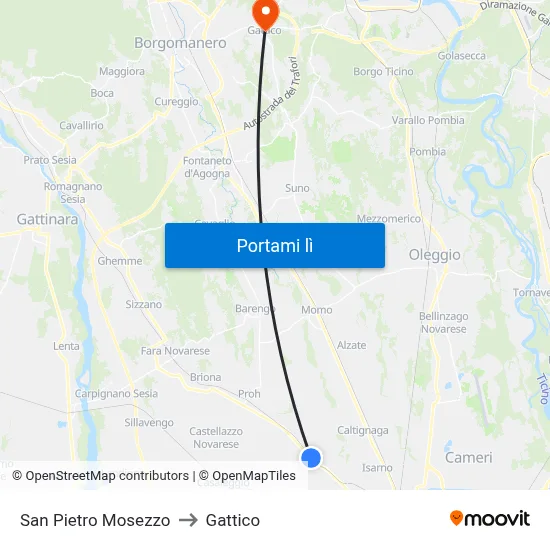 San Pietro Mosezzo to Gattico map