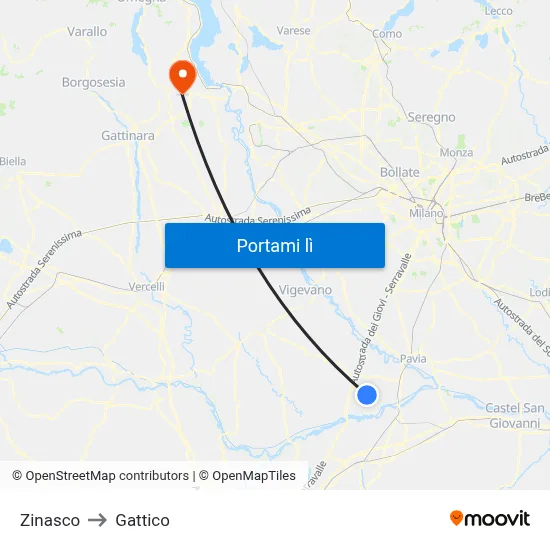 Zinasco to Gattico map