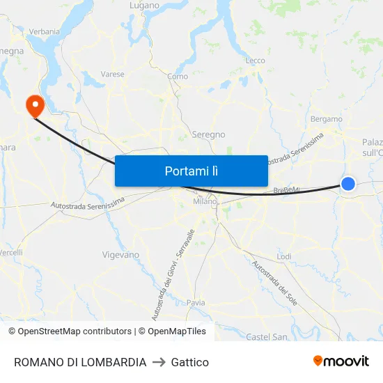 ROMANO DI LOMBARDIA to Gattico map