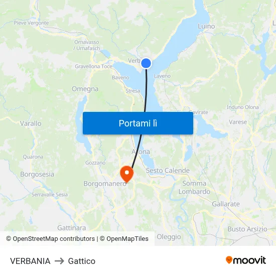 VERBANIA to Gattico map