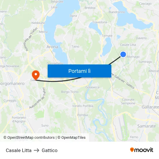 Casale Litta to Gattico map