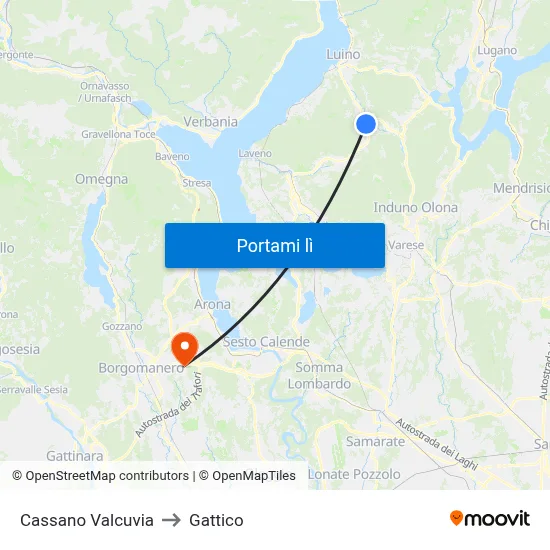 Cassano Valcuvia to Gattico map