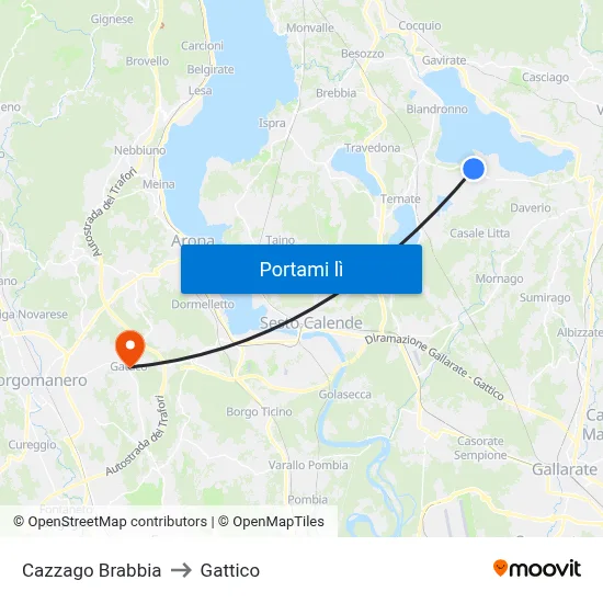 Cazzago Brabbia to Gattico map