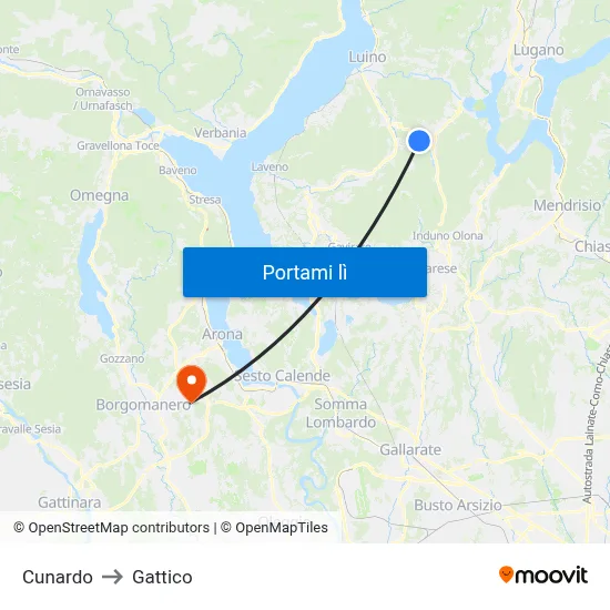 Cunardo to Gattico map
