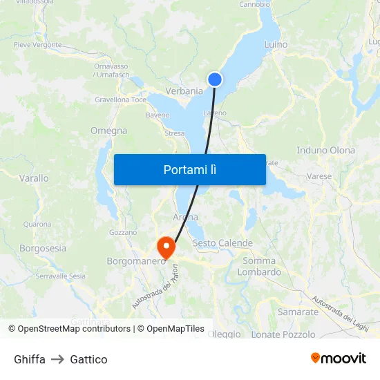 Ghiffa to Gattico map