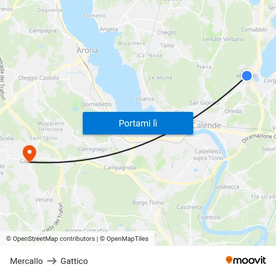Mercallo to Gattico map