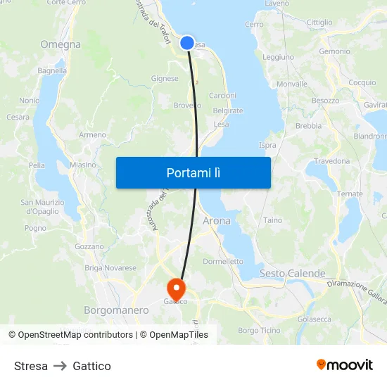 Stresa to Gattico map