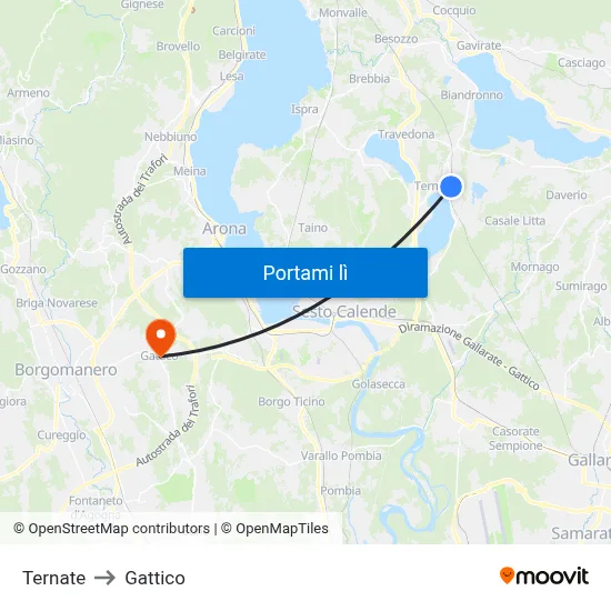 Ternate to Gattico map